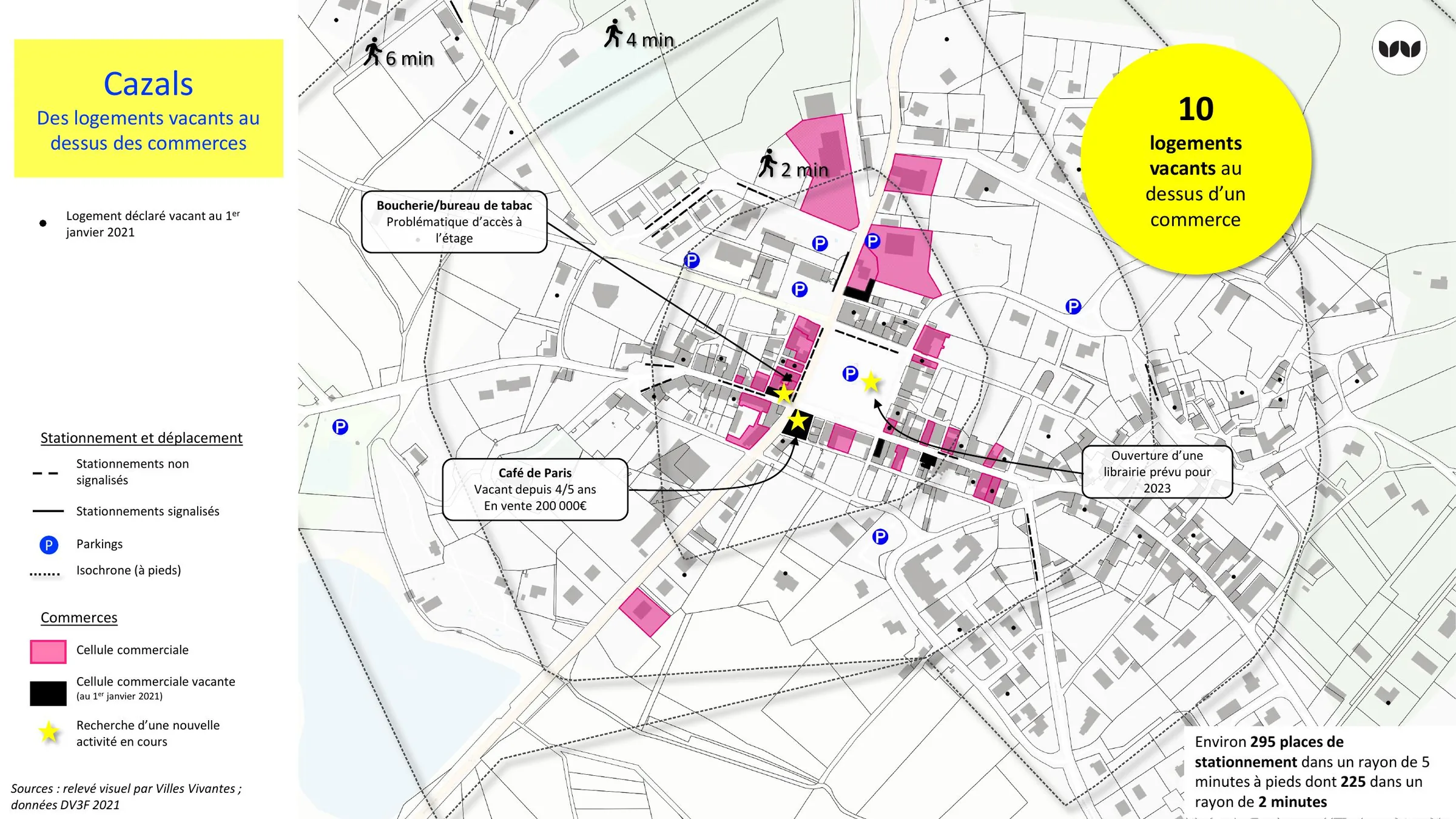 Localisation des logements vacants au-dessus des commerces à Cazals