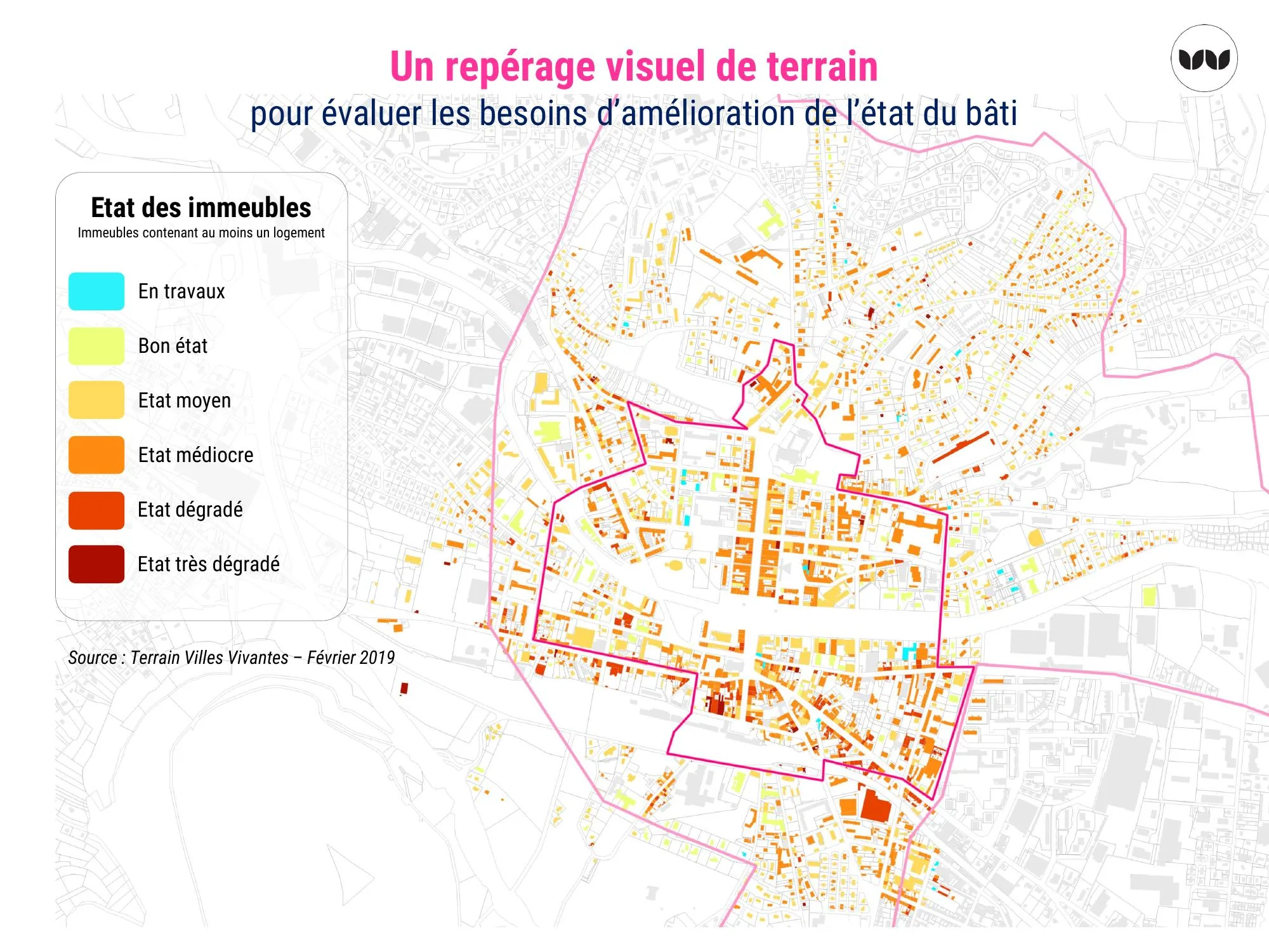 Cartographie de terrain de l'état des immeubles du centre-ville