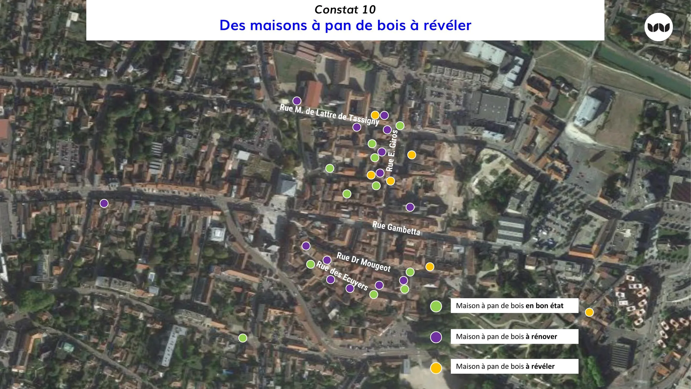 Localisation des maisons à pan de bois selon leur état de conservation