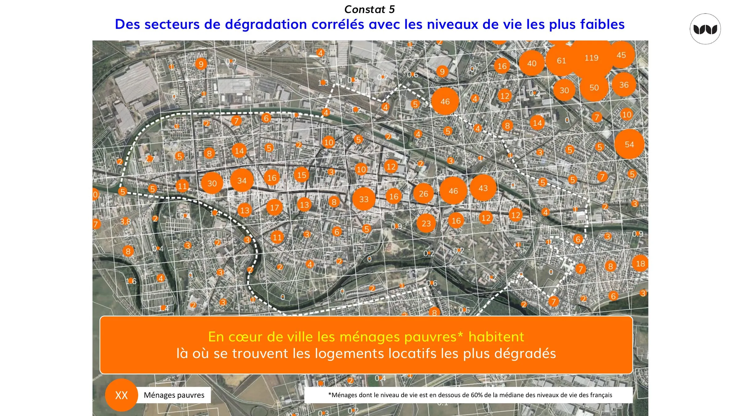 Superposition des secteurs dégradés et de la présence de ménages pauvres
