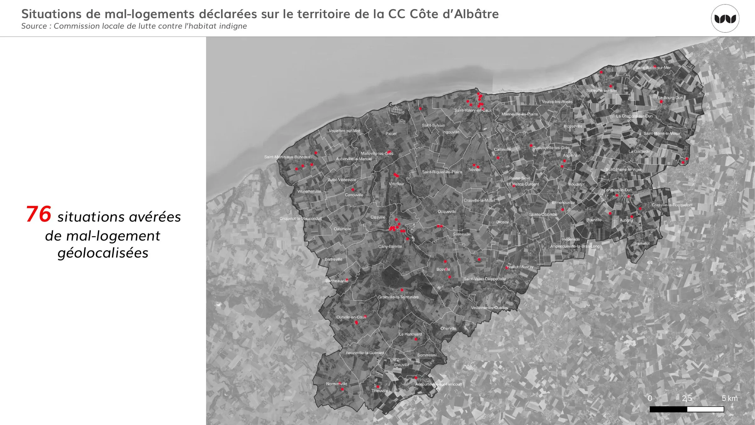 Localisation des 76 situations avérées de mal-logement sur le territoire