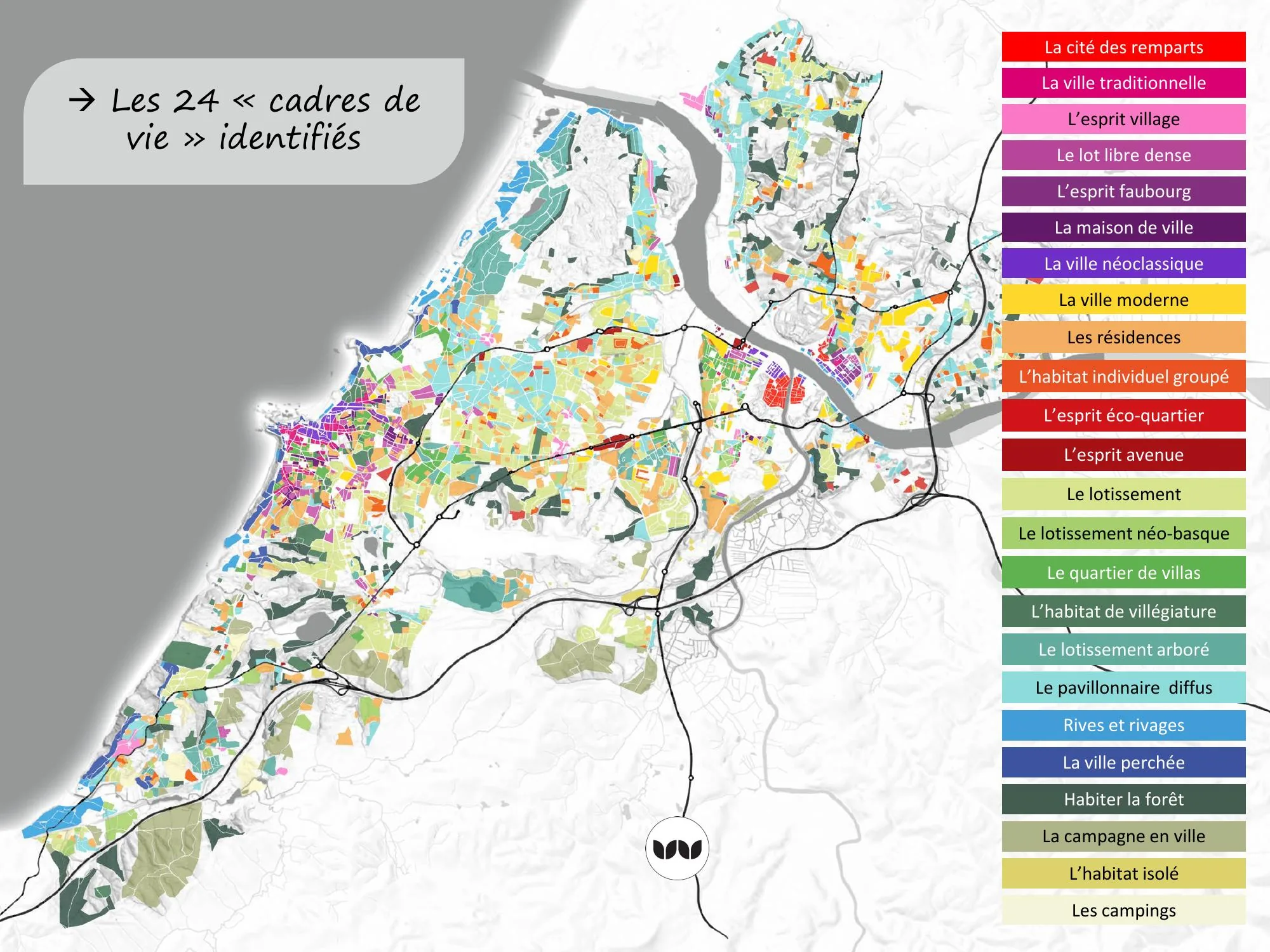 Localisation cartographique des 24 cadres de vie sur l'ensemble du territoire