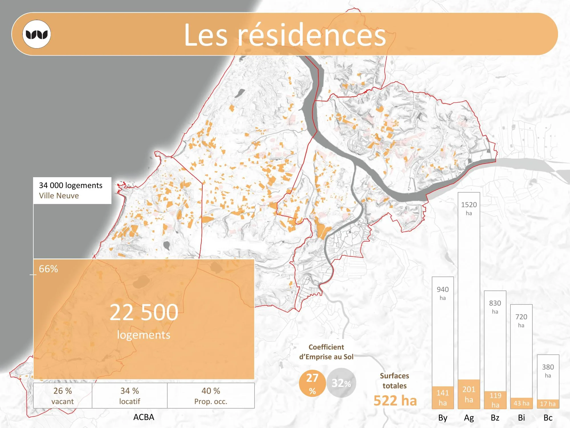 Répartition des 22 500 logements du cadre de vie « résidences » par commune