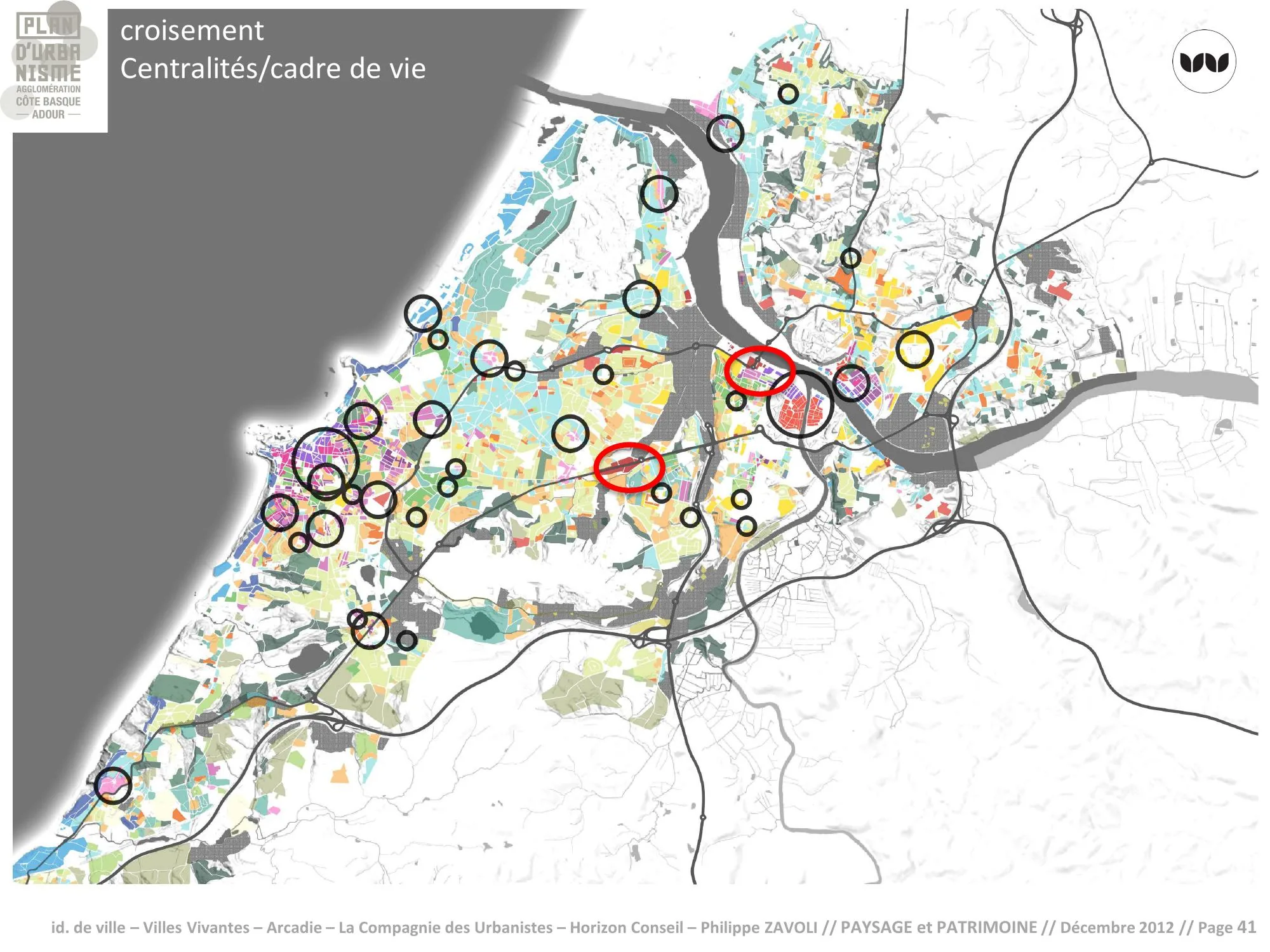 Croisement des centralités existantes avec les cadres de vie du territoire