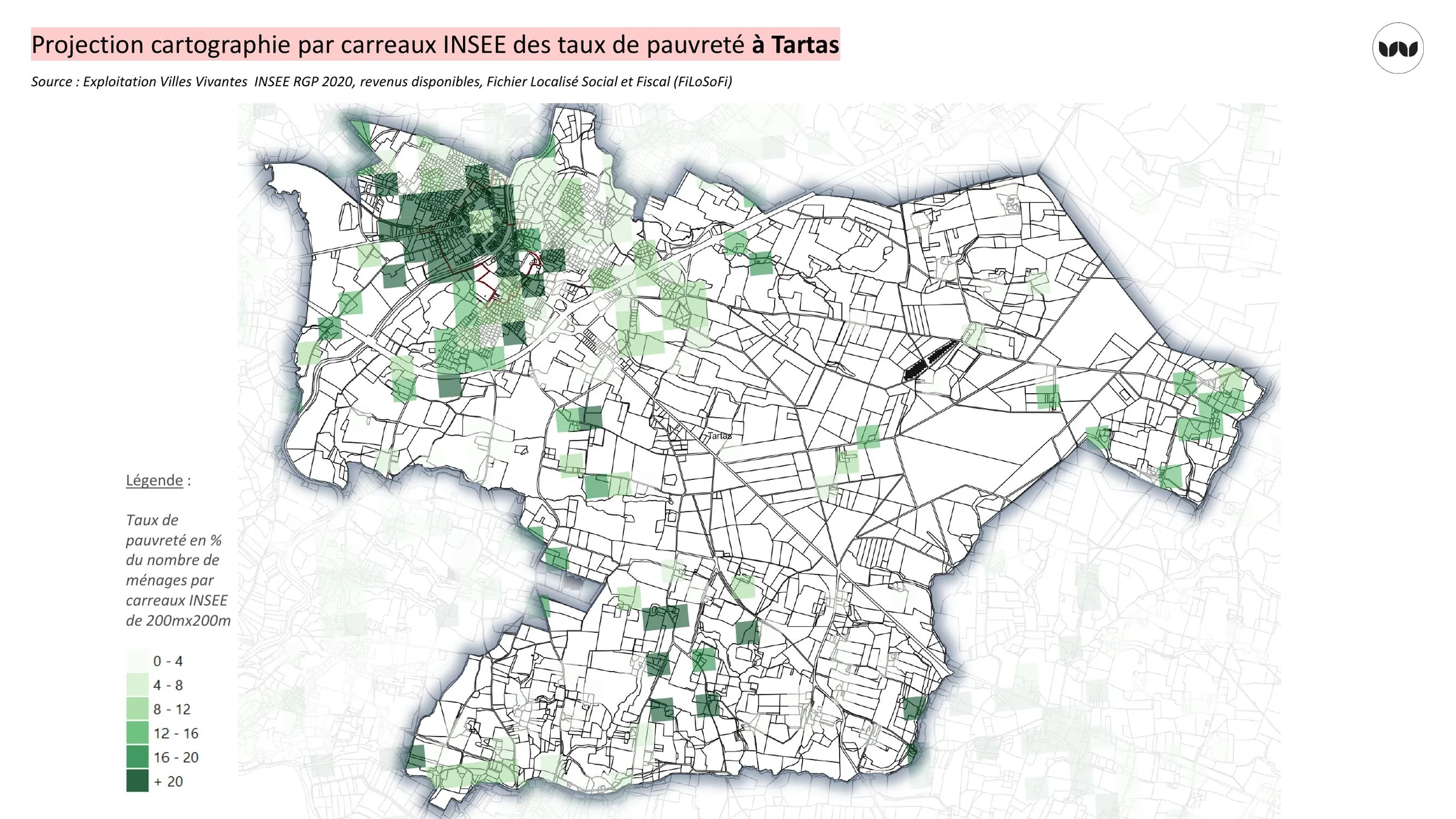 Taux de pauvreté par carreaux INSEE à Tartas
