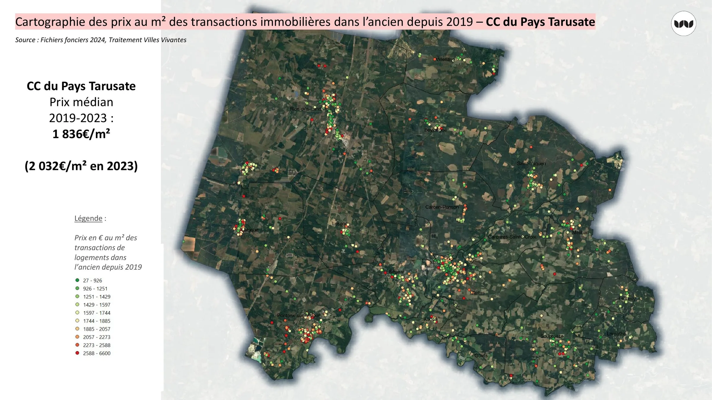 Cartographie des prix au m² des transactions immobilières depuis 2019