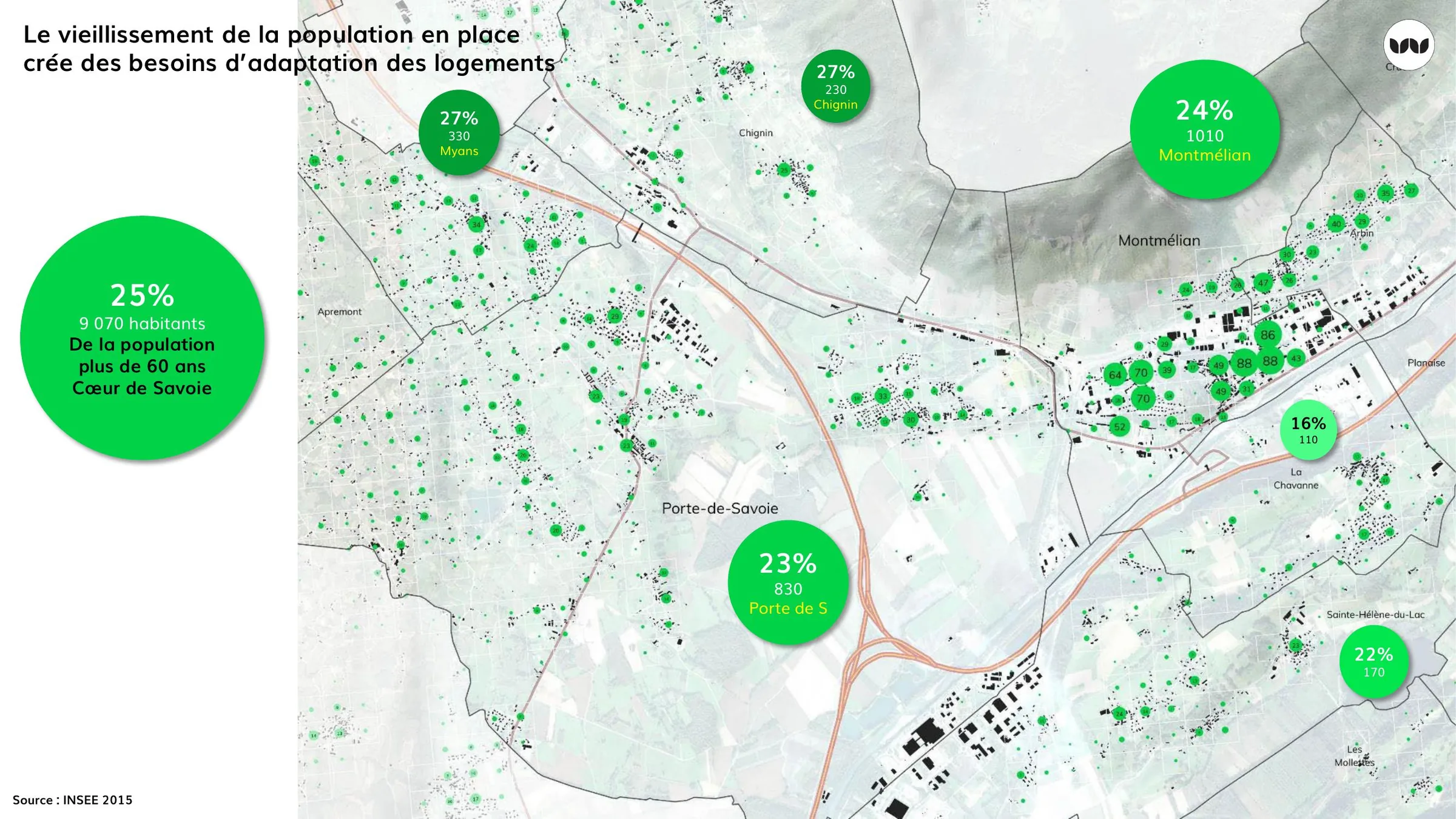 Part de la population de plus de 60 ans par secteur, Cœur de Savoie