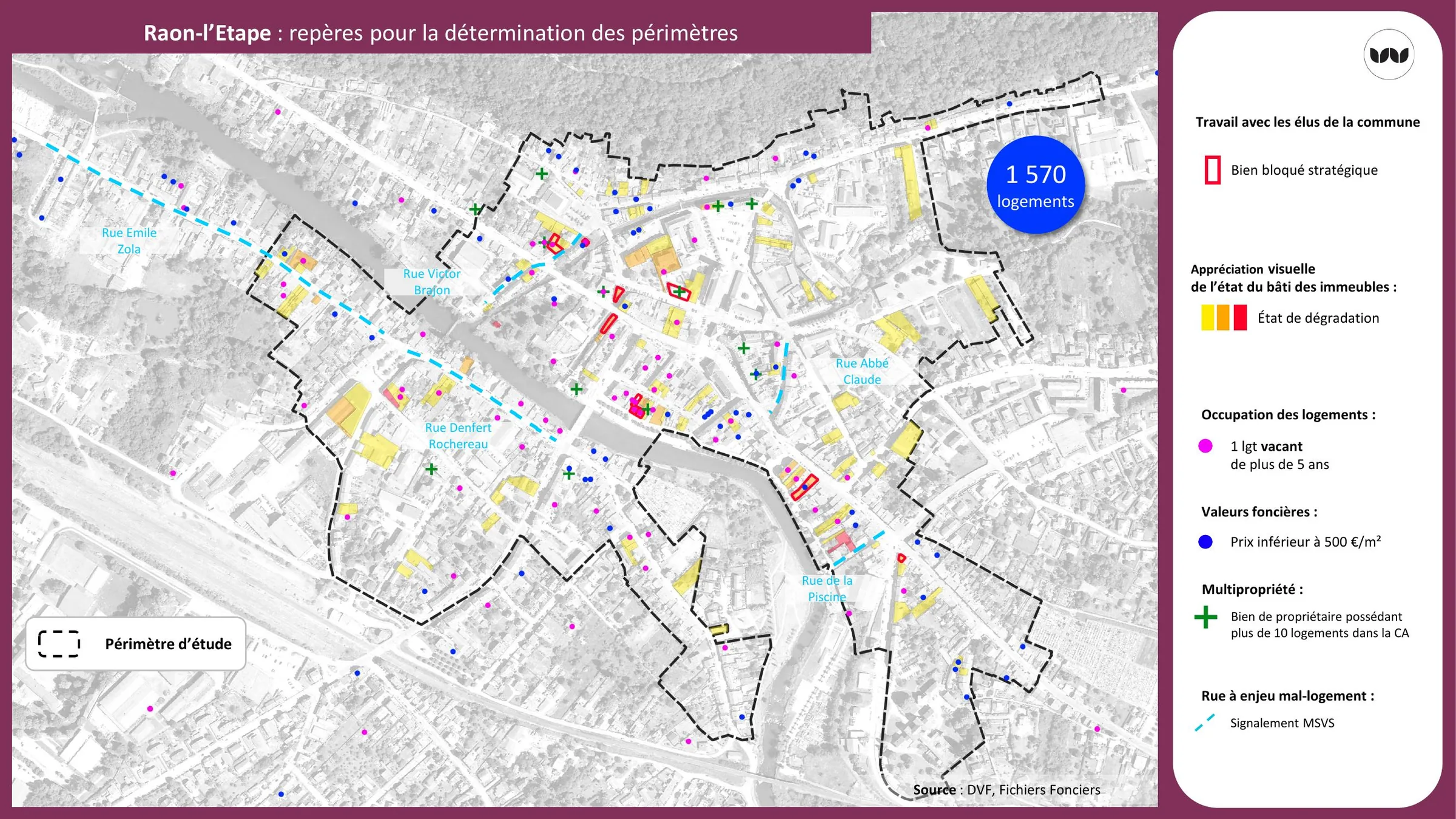 Repères cartographiques ayant servi à définir le périmètre d'étude à Raon-l'Étape