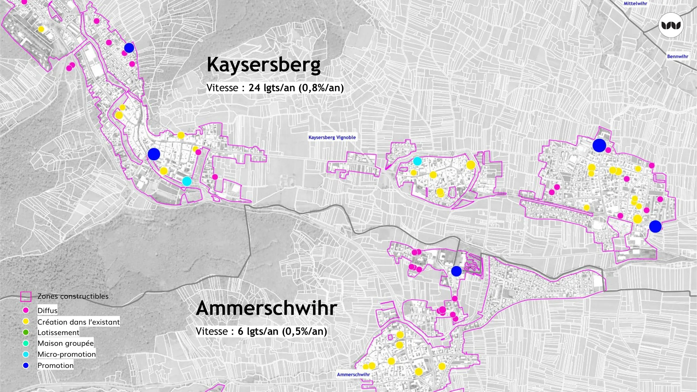 Comparaison des vitesses et filières de construction à Kaysersberg et Ammerschwihr