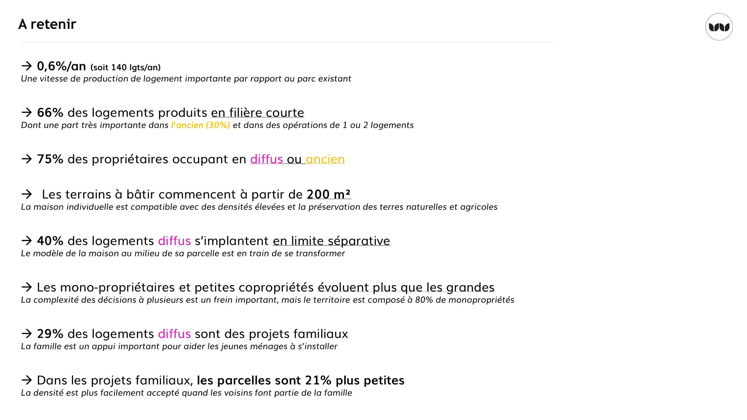 Synthèse des principaux enseignements de l'étude foncière