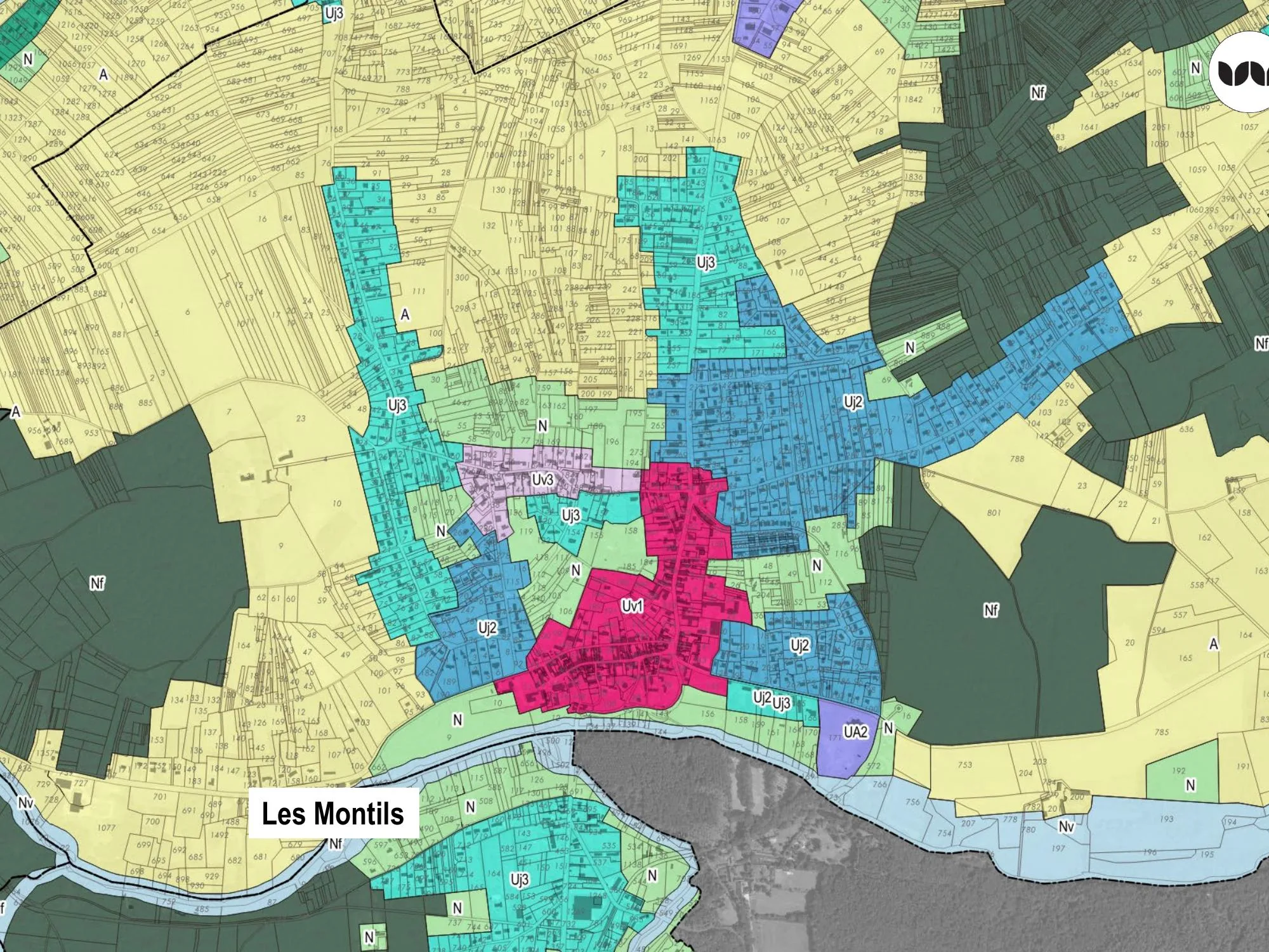Zonage cadastral de la commune des Montils