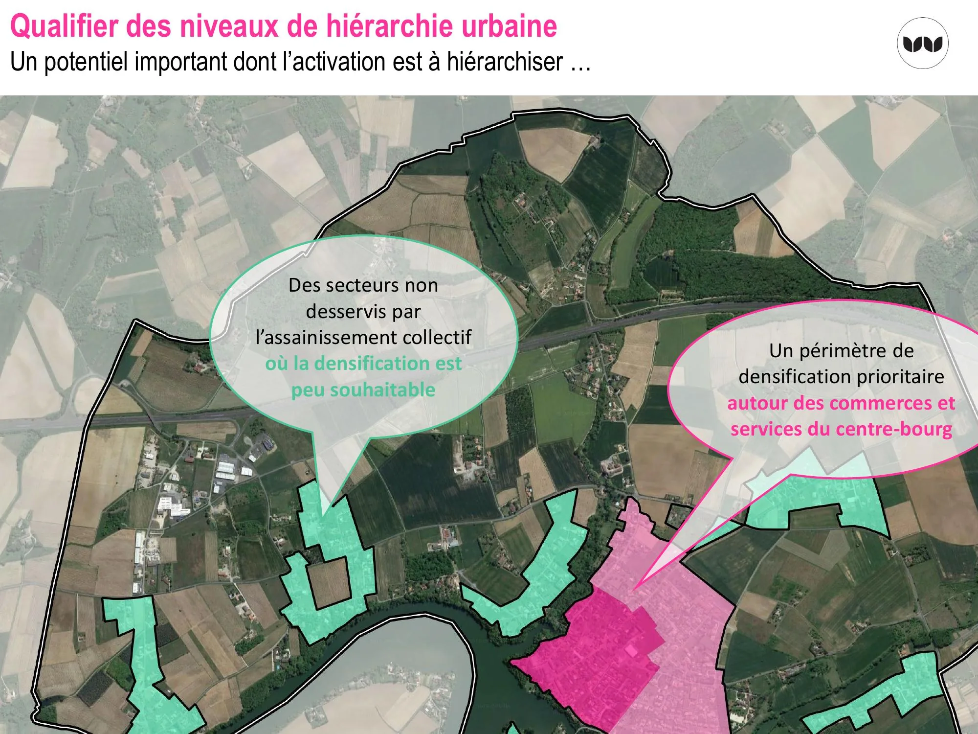 Secteurs non desservis par l'assainissement versus périmètre de densification prioritaire