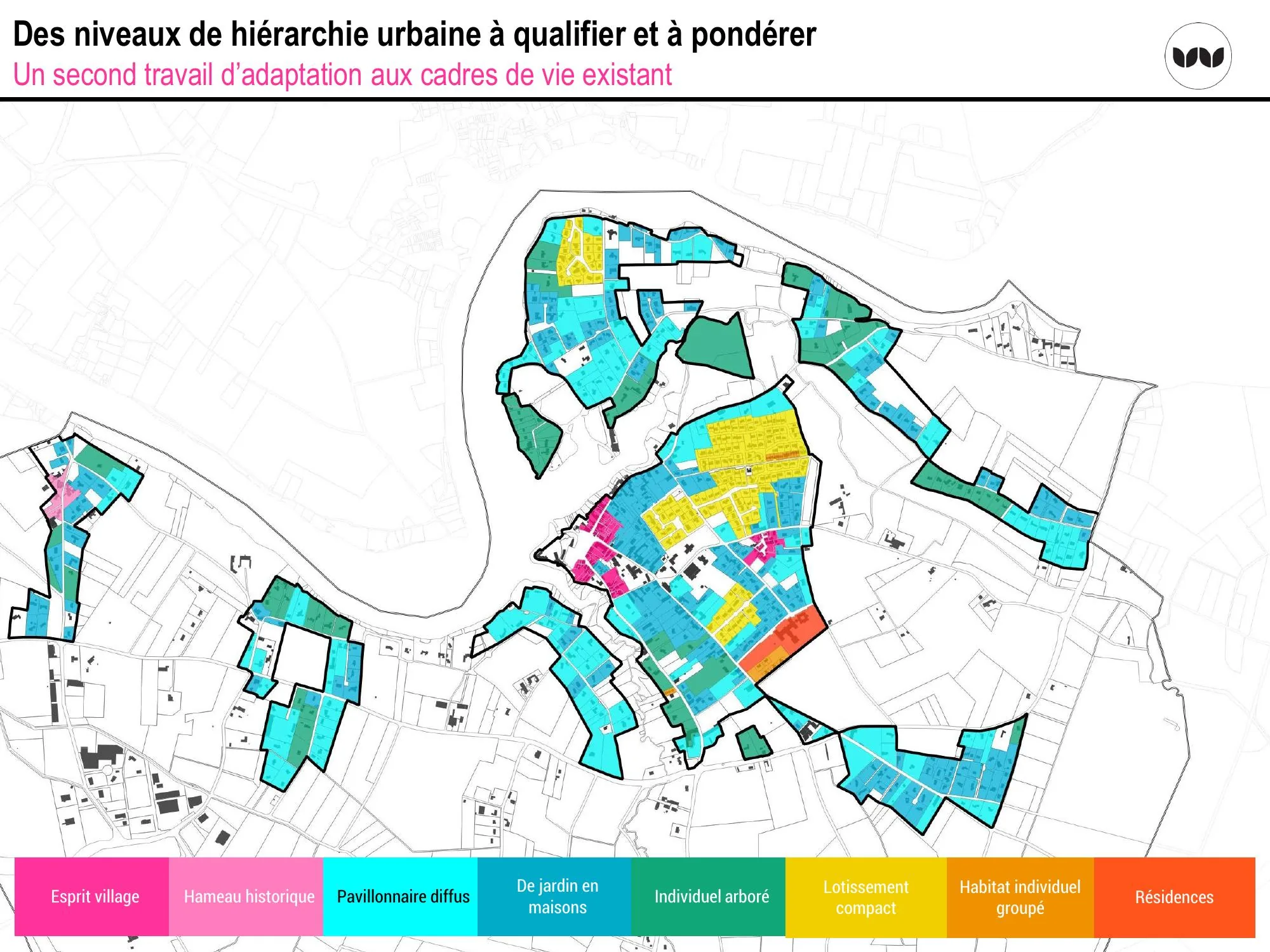 Cartographie des niveaux de hiérarchie urbaine sur une commune test