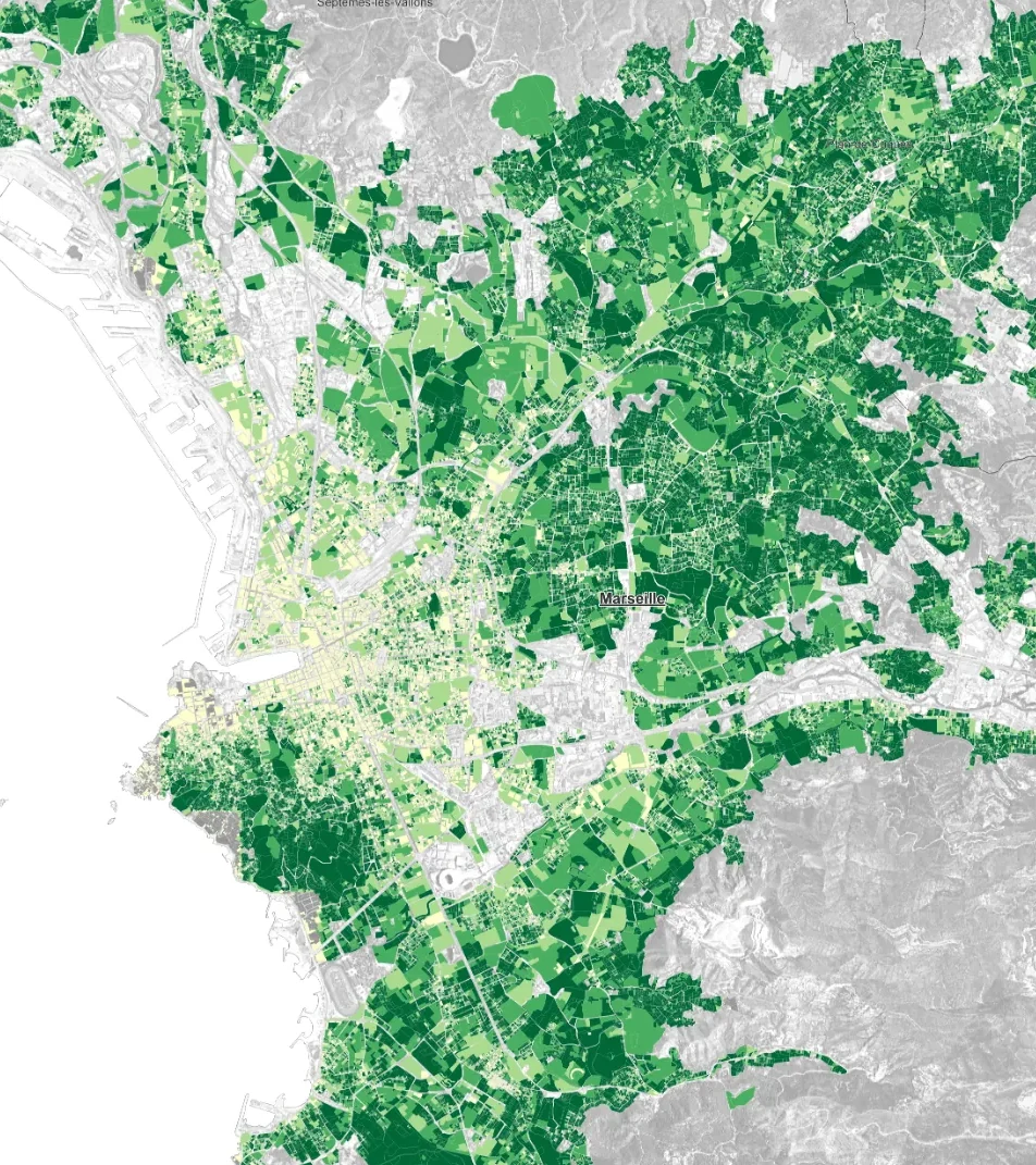 Modélisation des différents niveaux d'intensité végétale dans la Métropole Aix Marseille Provence