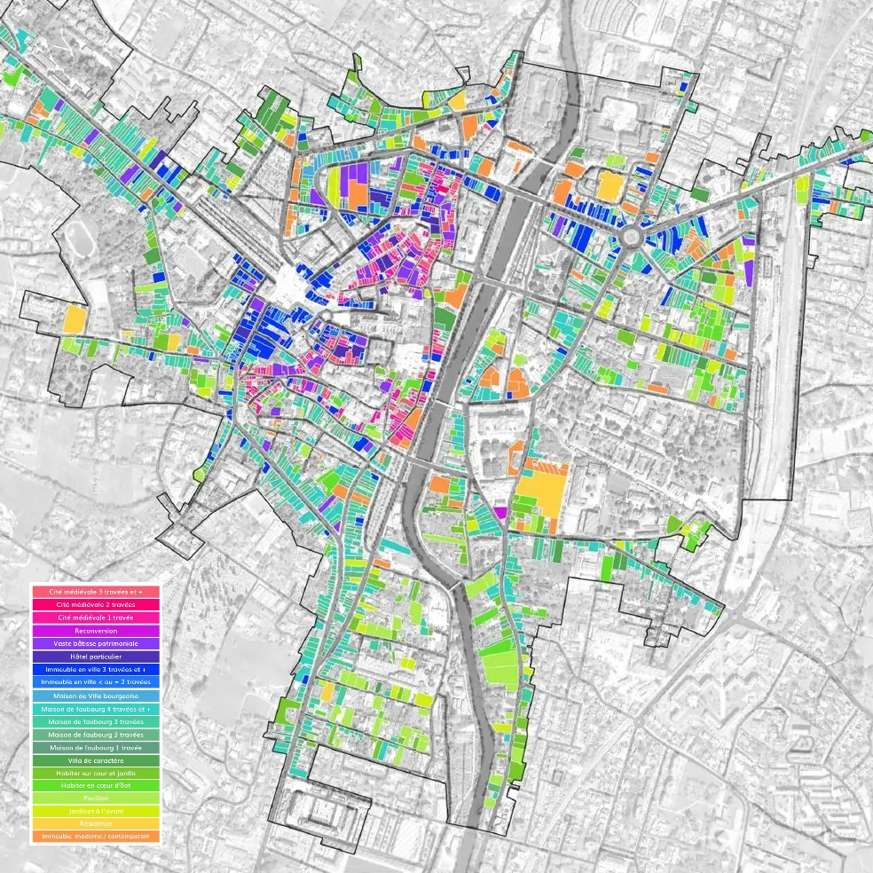 Carte des cadres de vie identifiés dans le centre-ville d'Auch