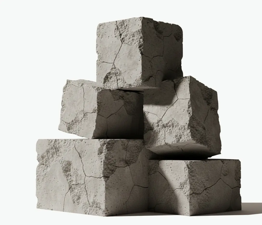Bloques de hormigón apilados en forma de pirámide