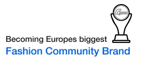 Trophäe mit der Aufschrift '6yuu' neben dem Text 'Becoming Europes biggest Fashion Community Brand'.