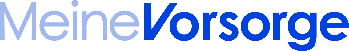 Schriftzug 'Meine Vorsorge' in verschiedenen Blautönen.