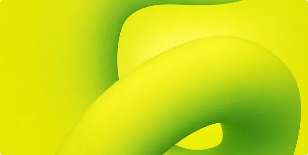 Abstrakte grüne und gelbe geschwungene Form vor grün-gelbem Hintergrund.