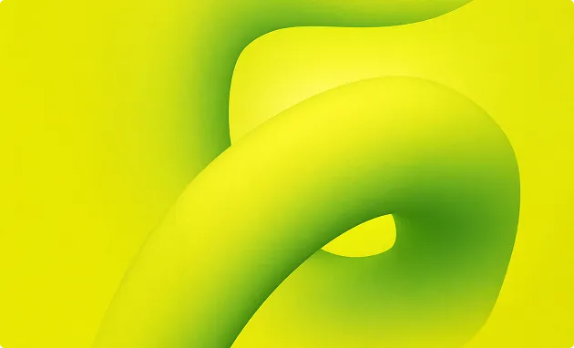 Abstrakte, geschwungene 3D-Form in leuchtendem Gelb-Grün mit weichen Übergängen.