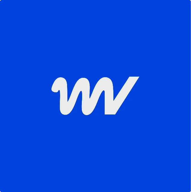 Logo von Webflow auf blauem Hintergrund