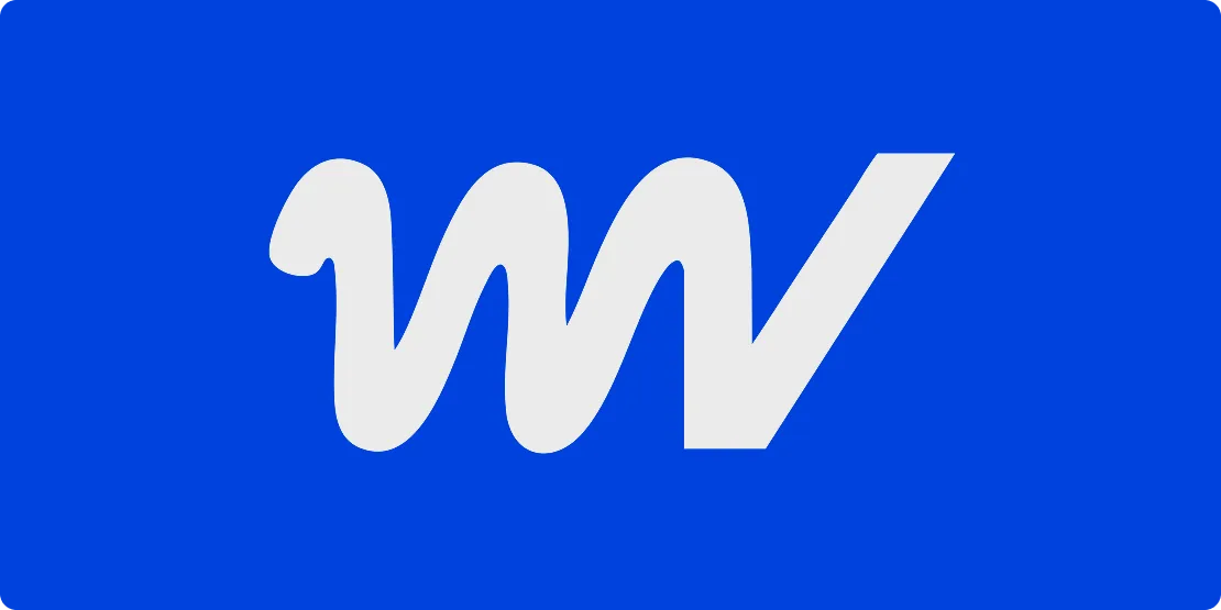 Weißes stilisiertes 'W'-Logo auf blauem Hintergrund.