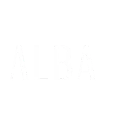 Weißer Schriftzug 'ALBA' auf schwarzem Hintergrund.