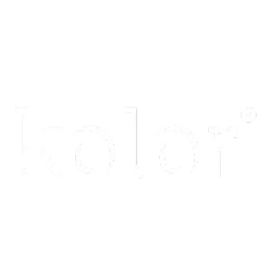 Weißes Wort 'kolor' mit einem registrierten Markenzeichen auf schwarzem Hintergrund.