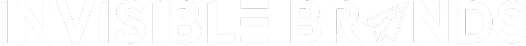 Weißer Schriftzug 'INVISIBLE BRANDS' mit Papierflieger als Buchstabe A auf transparentem Hintergrund.