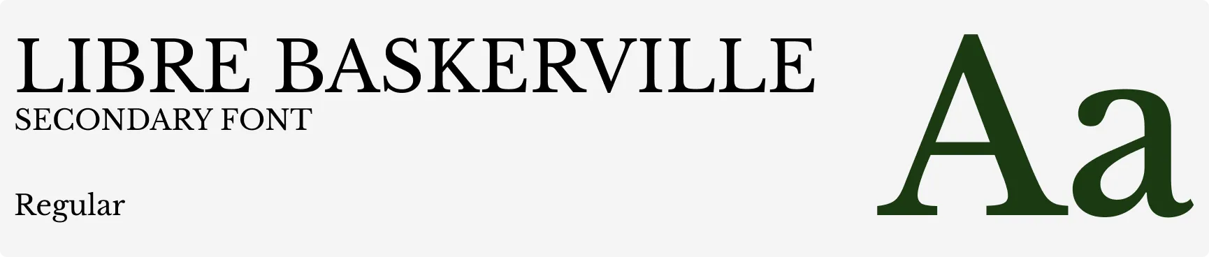 Schriftart Libre Baskerville als sekundäre Schriftart, regulär, mit großem und kleinem Buchstaben A dargestellt.
