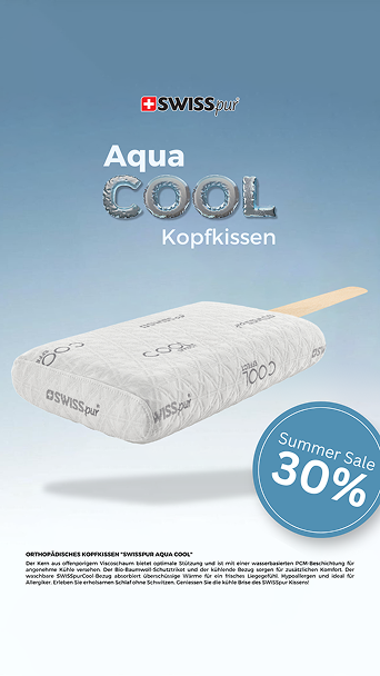 Eis am Stil in Form eines orthopädischen Swisspur Aqua Cool Kopfkissens mit 30% Sommer-Rabatt.