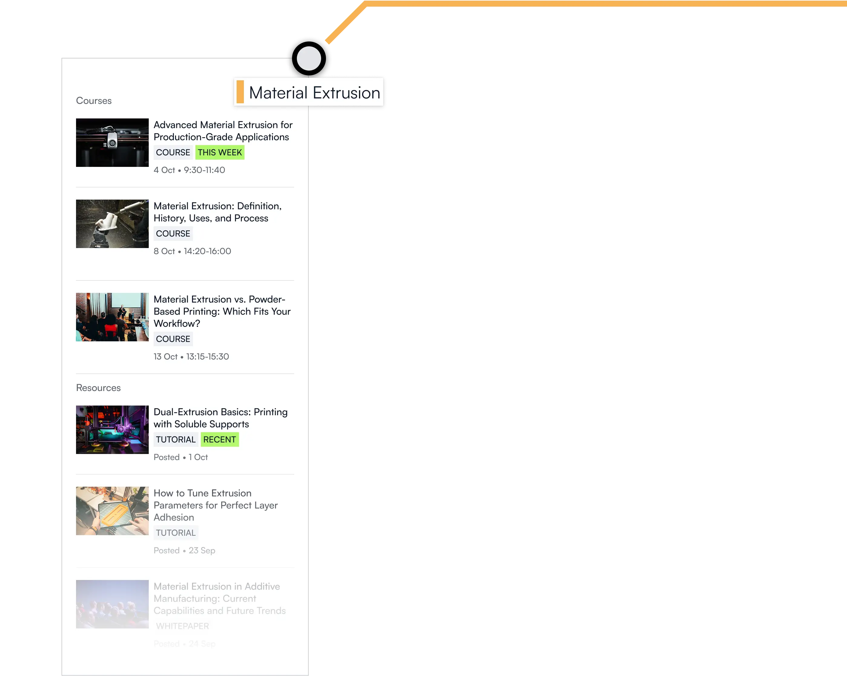 A stylized train line ending in a list of posts