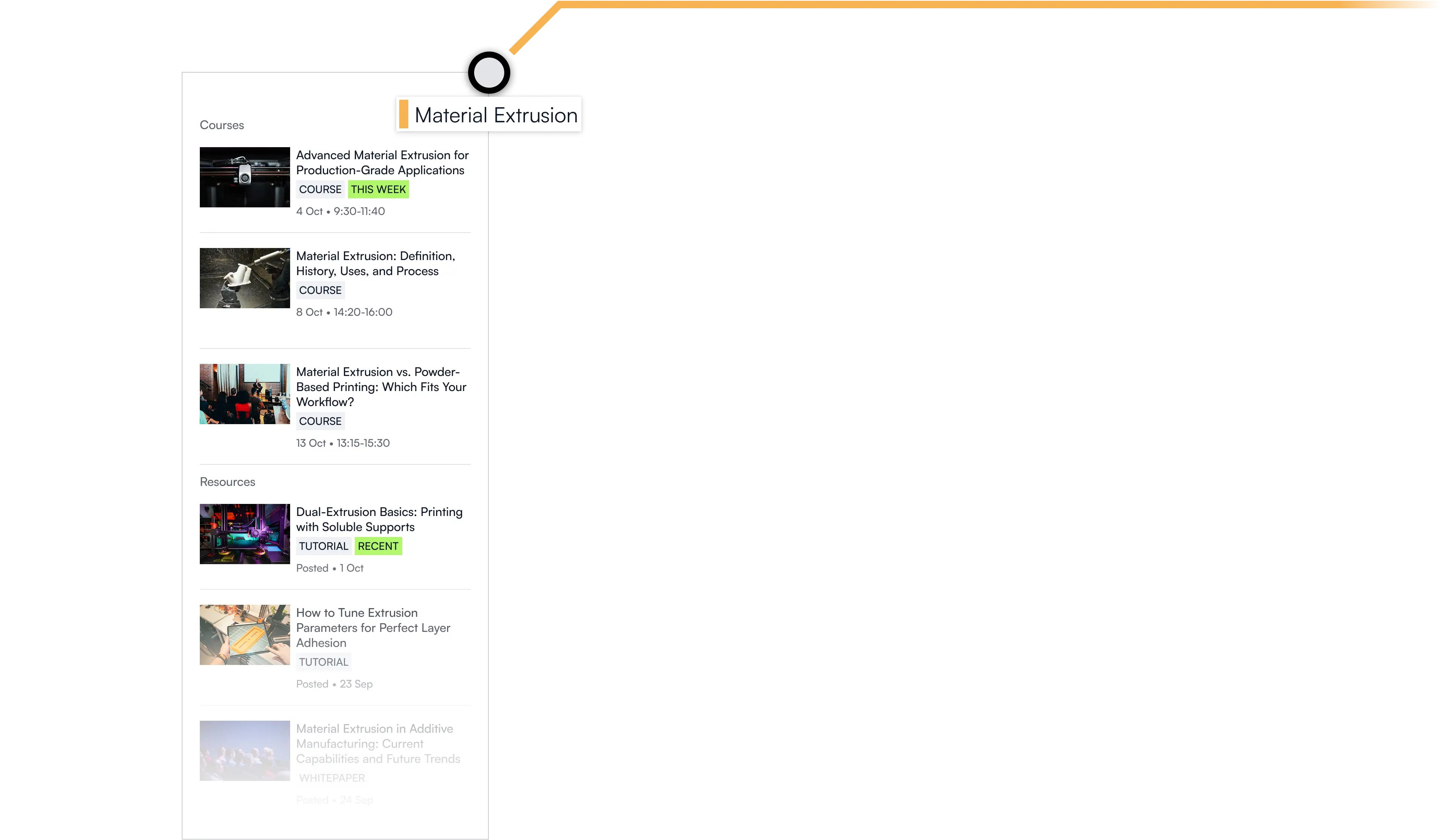 A stylized train line ending in a list of posts