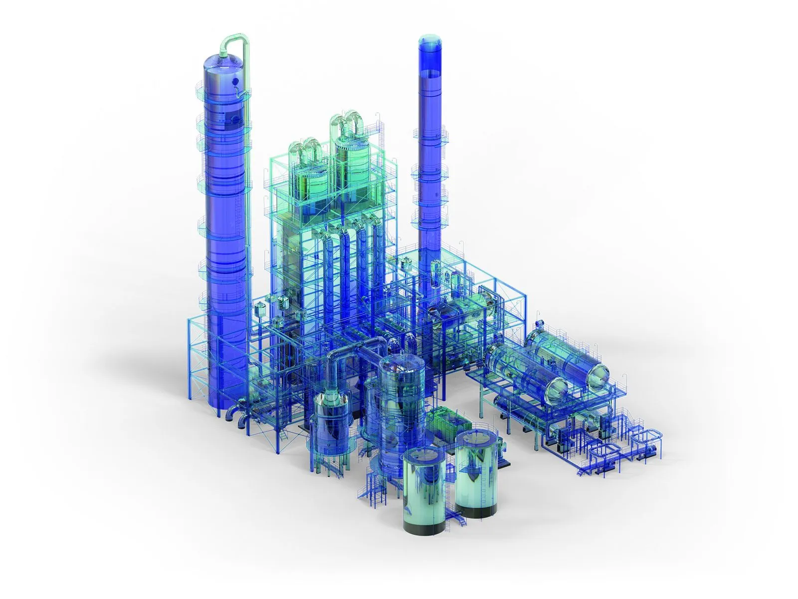 A 3D render of an industrial facility indicating a digital information twin