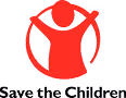 Save the Children logo featuring a red circle with a stylized figure of a child with raised arms inside.