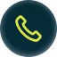 Green phone handset icon on a circular dark purple background.