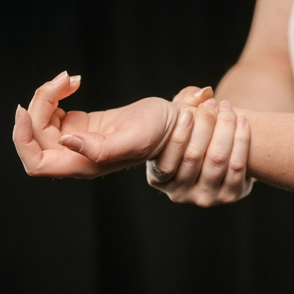 Hände einer Frau am schmerzenden Handgelenk