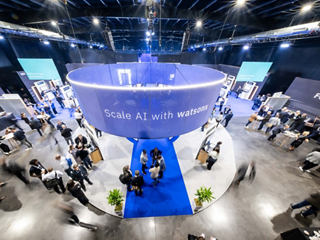 Overhead view of the Think event venue promoting watsonx