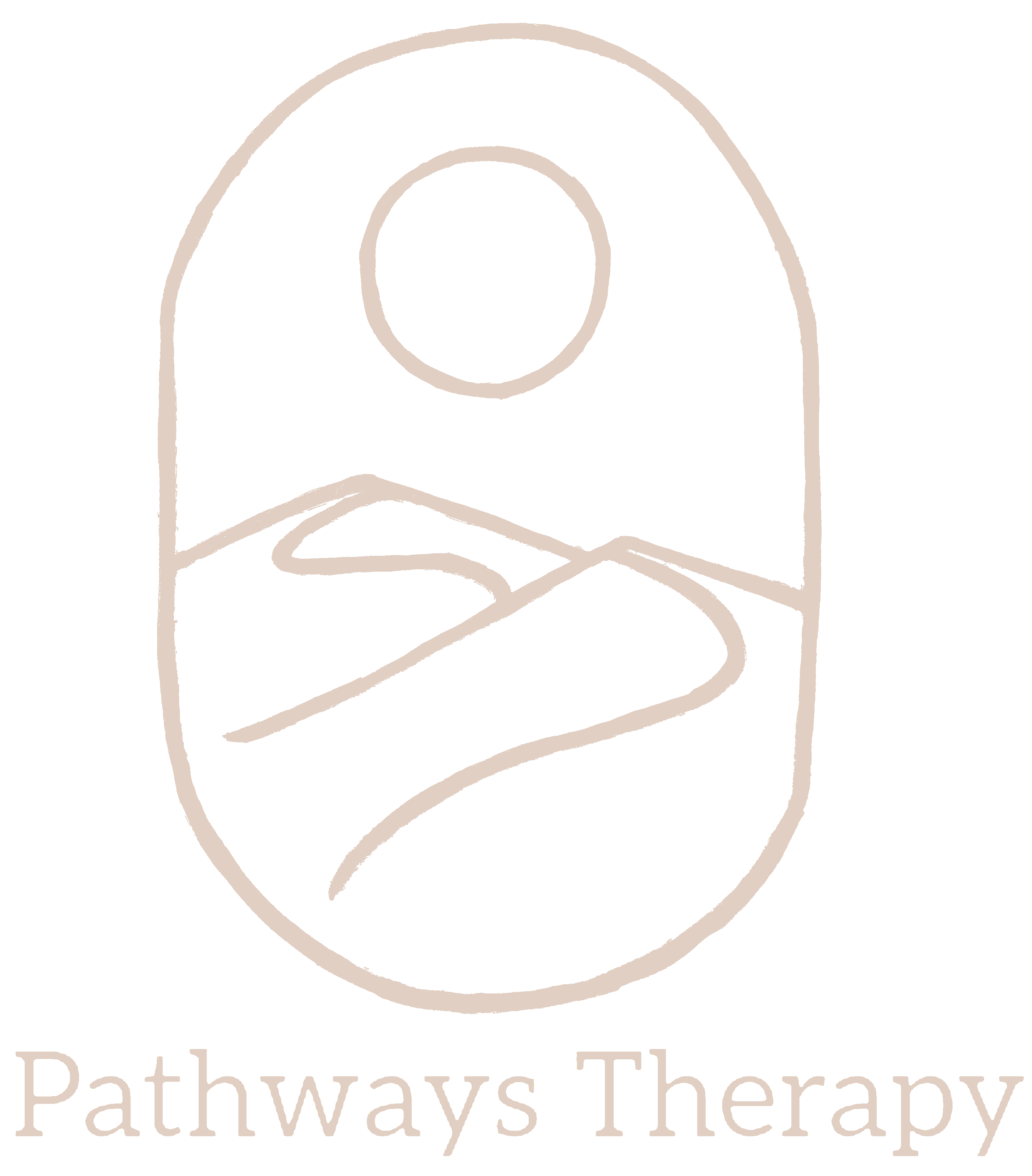 Pathways Therapy logo with abstract mountain path and sun inside an oval outline.