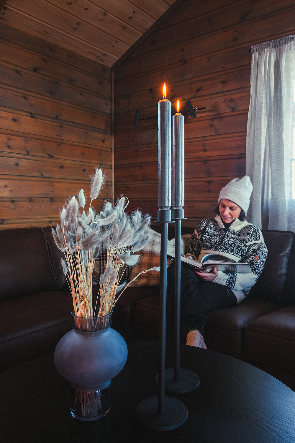 Warm and cozy sofa at the cabin