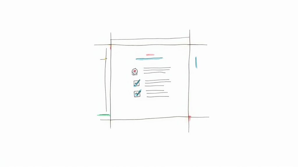 Hand-drawn sketch of a document or application screen showing a checklist with two items checked.