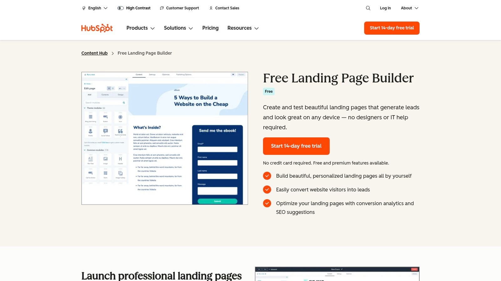 HubSpot Free Landing Page Builder