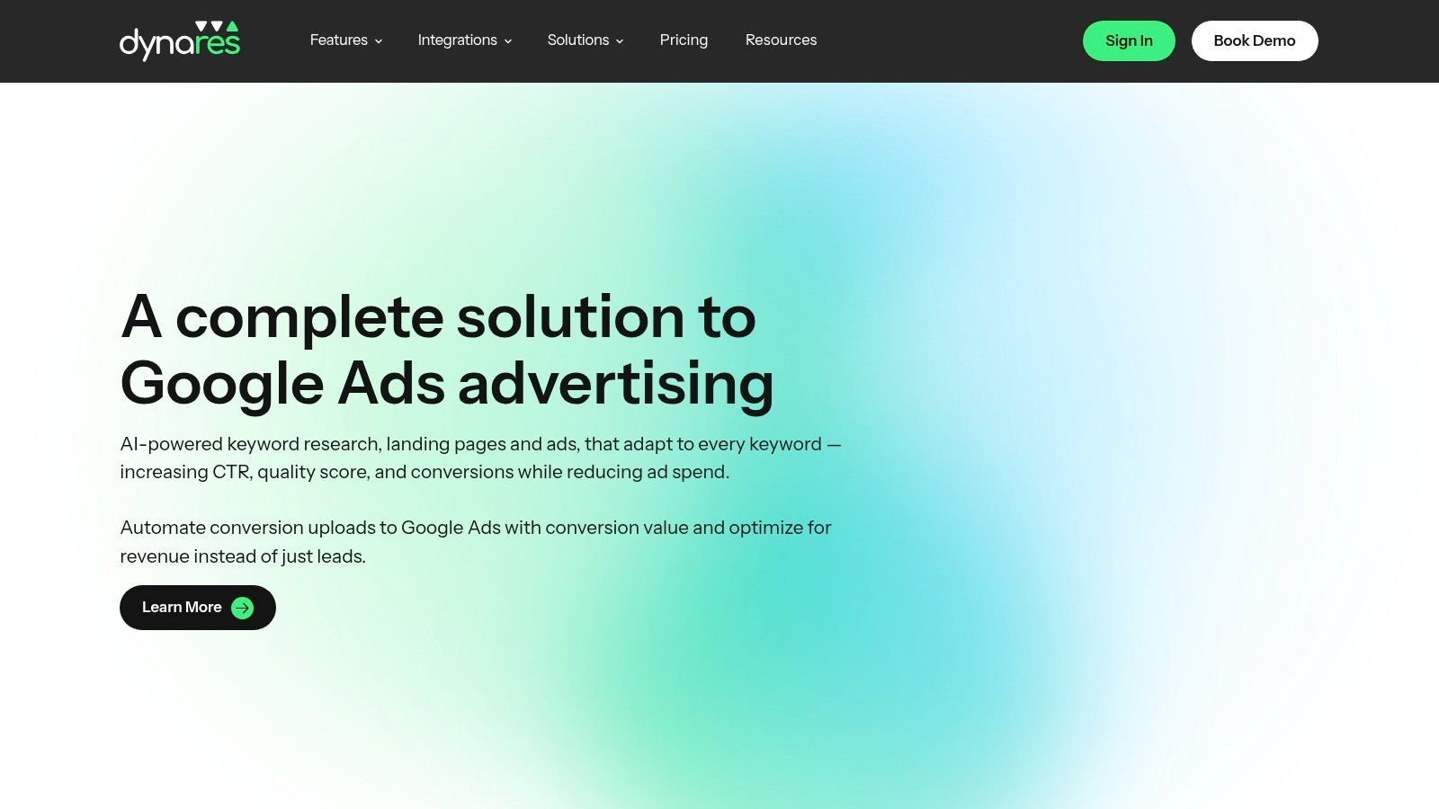 dynares AI-powered landing page builder for Google Ads