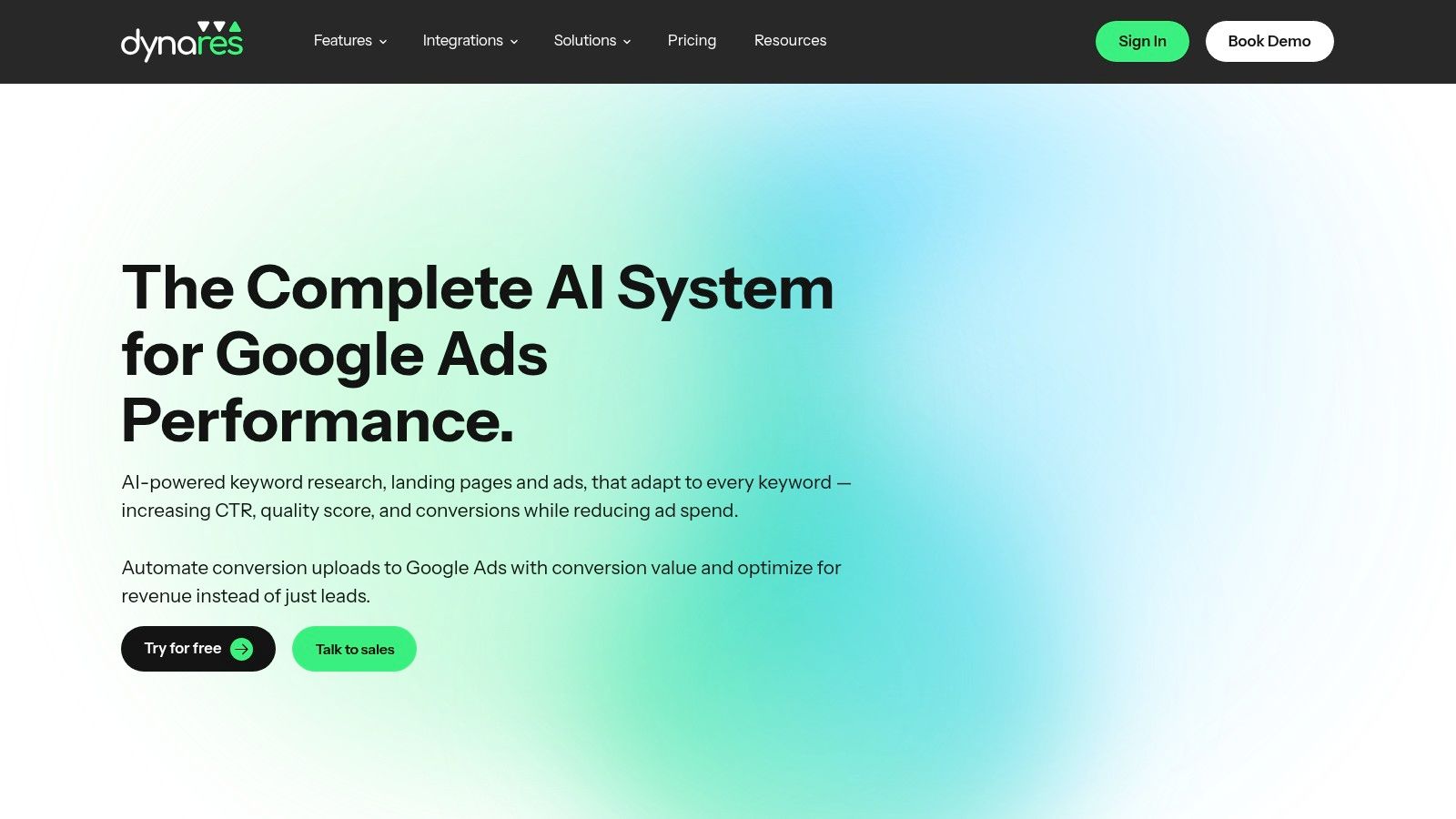 dynares automatically generating Google Ads, landing pages, and smart forms for B2B lead generation