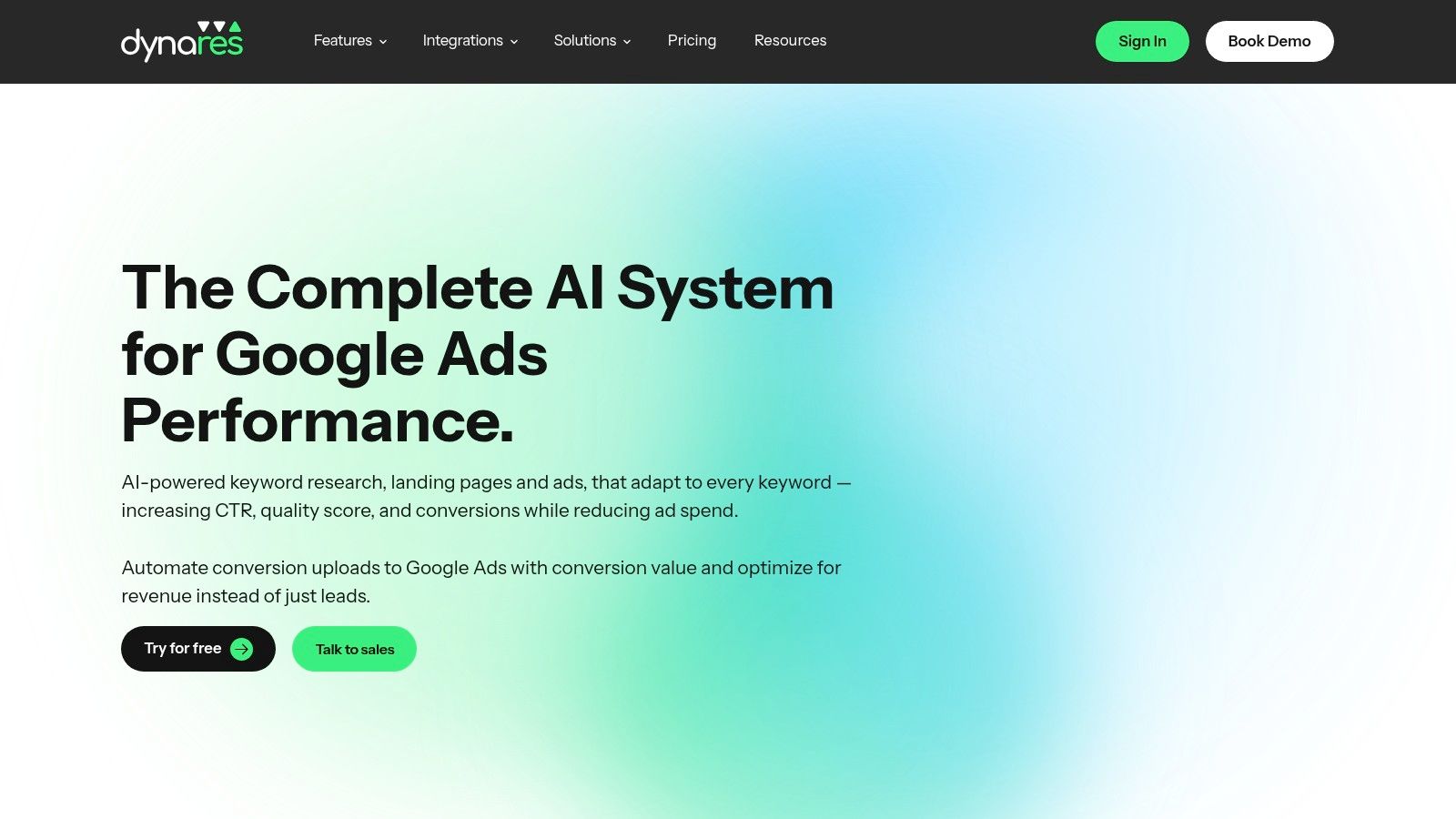 A screenshot of the dynares platform interface, showing an AI-powered campaign generation tool for digital marketing agencies.