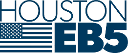 Logo with American flag and text Houston EB5.