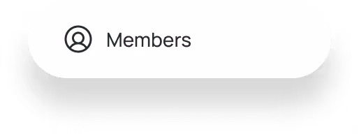 User icon followed by the word 'Members' on a white rounded rectangle background with a shadow.