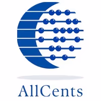 AllCents company logo featuring a blue stylized abacus inside a crescent shape above the text 'AllCents'.