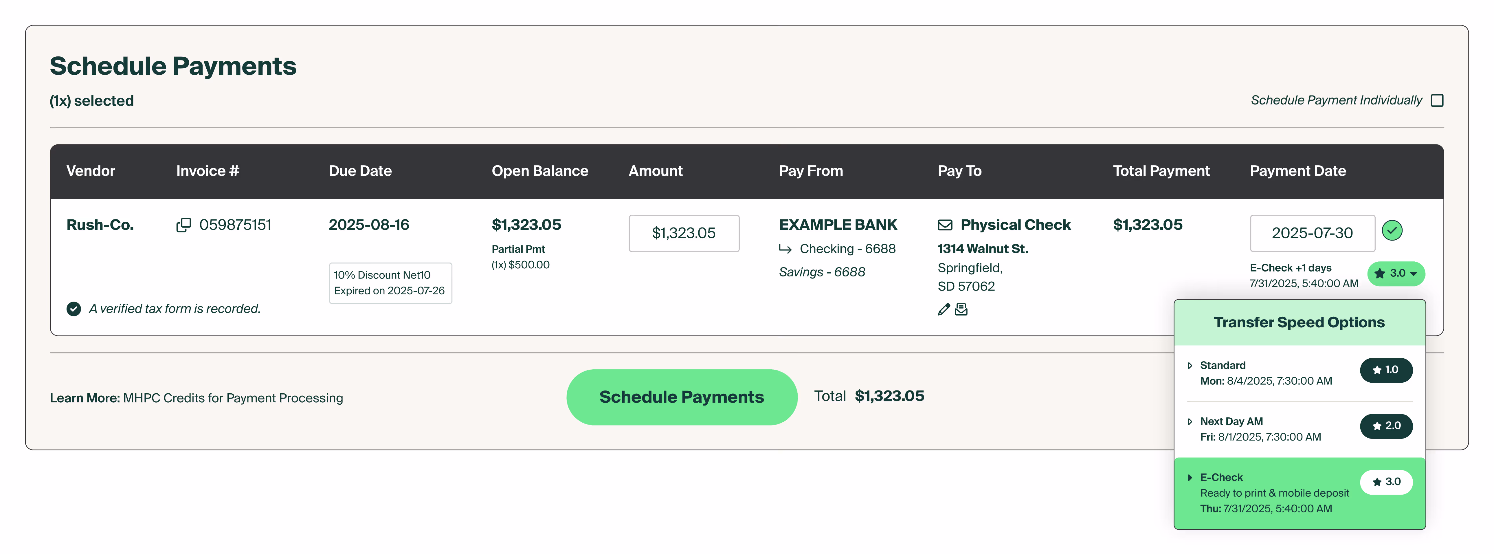 Dashboard view of E-Checks by MakersHub showing secure check payment workflow