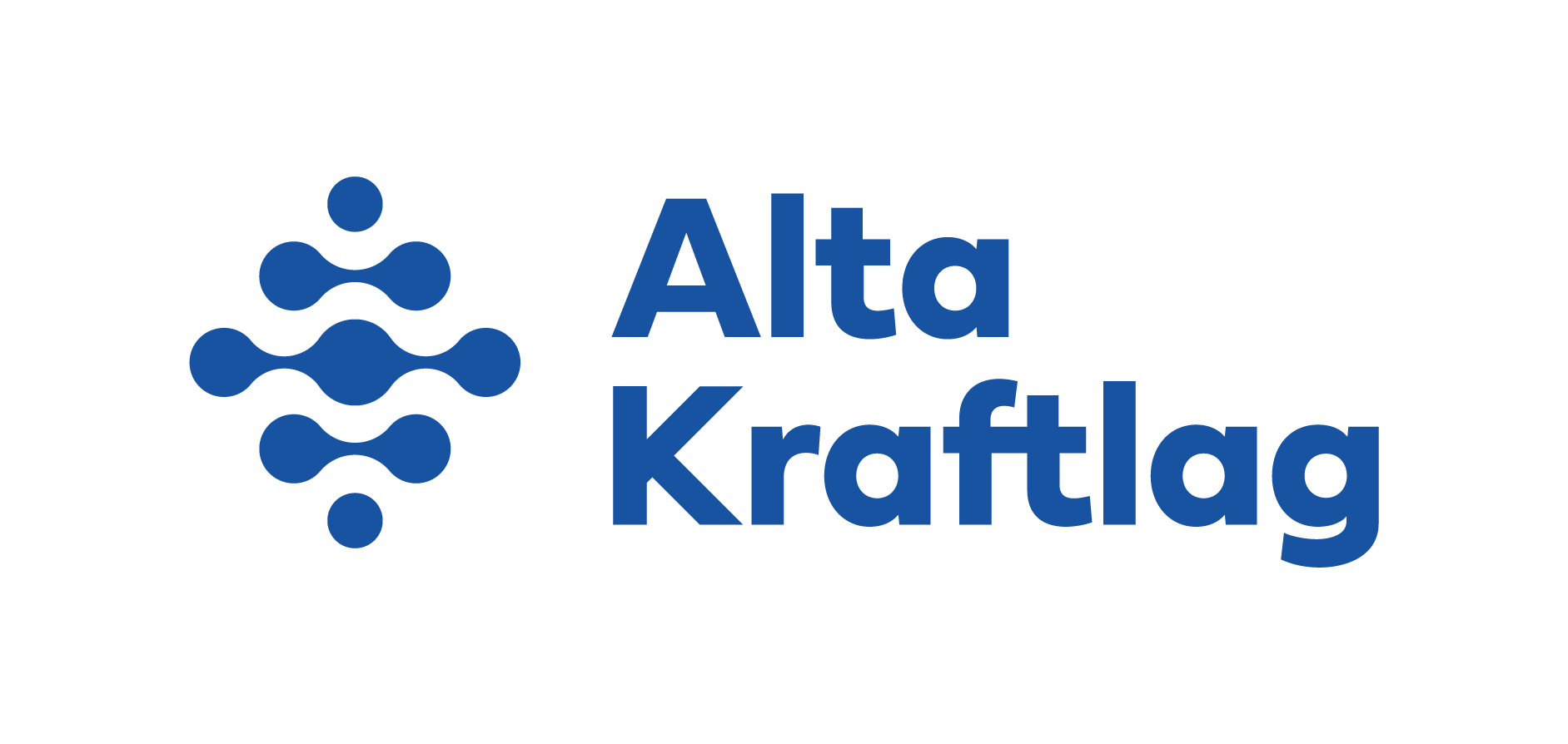 Blått logo for Alta Kraftlag med abstrakt symbol til venstre og teksten Alta Kraftlag i fet skrift til høyre.